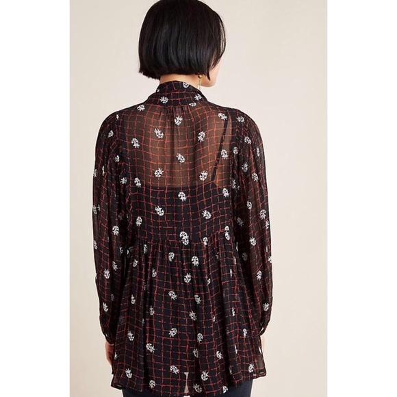 Anthropologie Elysia Embroidered Tie Blouse New S - Picture 7 of 12